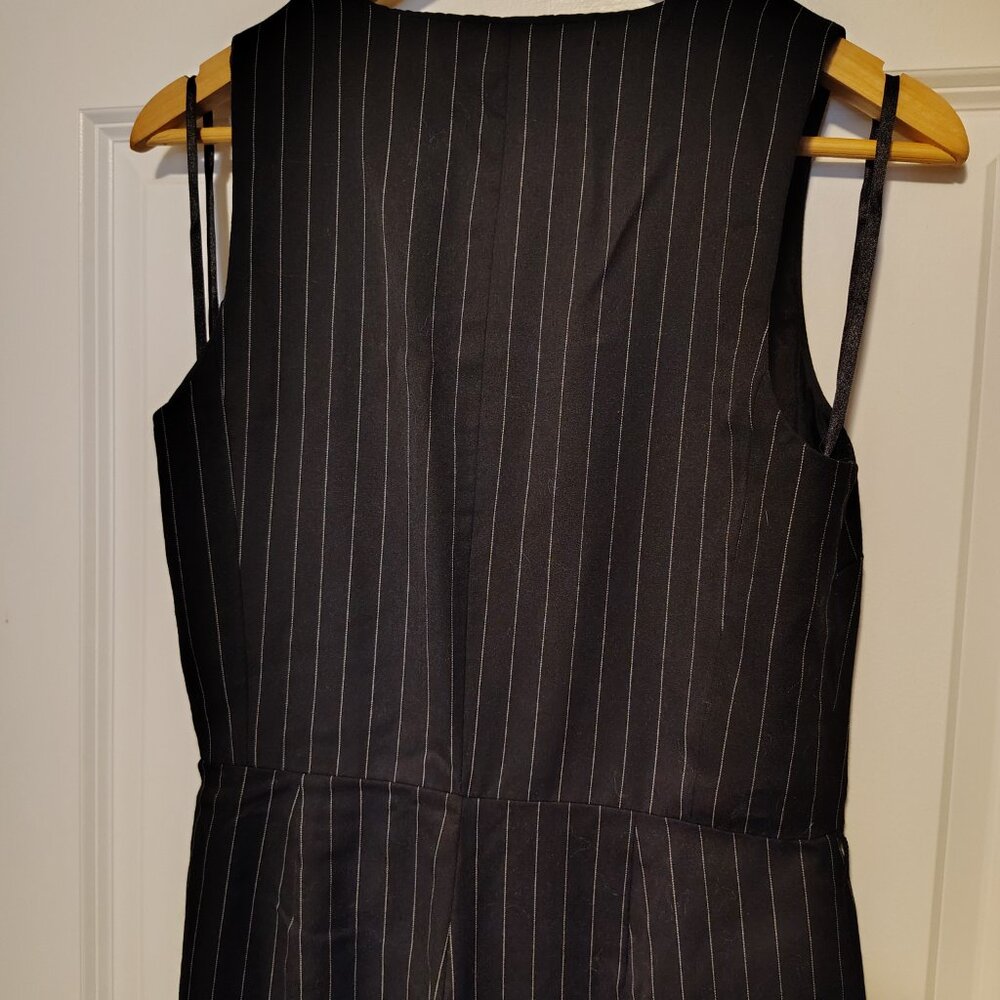 Ralph Lauren Black Pinstripe Pantsuit Sleeveless Flared Pant Belted Office Chic - Picture 6 of 9
